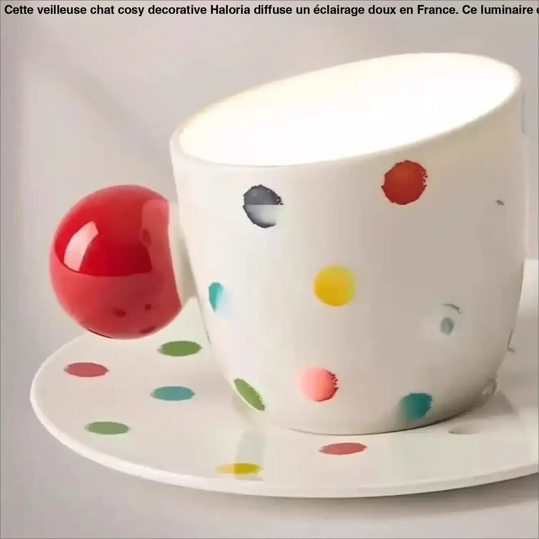 Tasse à pois en céramique blanche avec pois multicolores et poignée rouge glossy donne envie luminaire plafonnier bodian