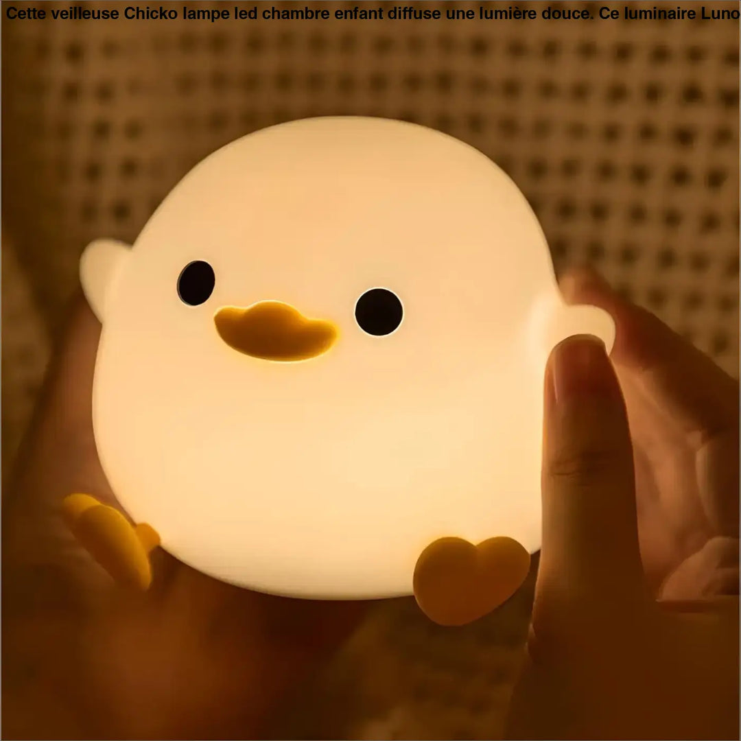 Veilleuse chicko lampe led en silicone blanc en forme de poussin pour chambre d’enfant avec yeux noirs et bec orange