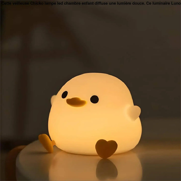 Veilleuse chicko lampe led en silicone jaune en forme de poussin assis pour chambre d’enfant veillée douce