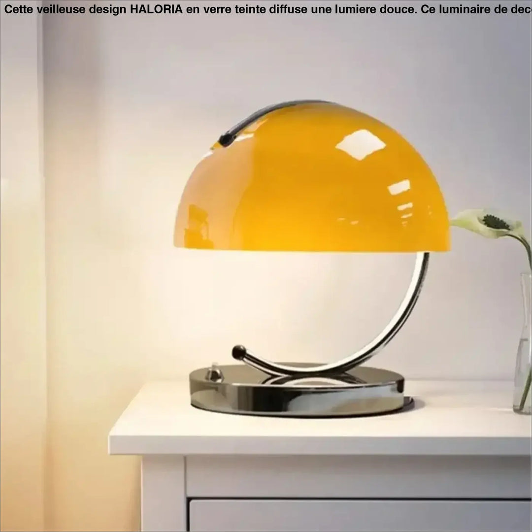 Lampe de table arko avec lumière douce, dôme jaune vibrant, base métallique et bras courbé élégant pour table élégante