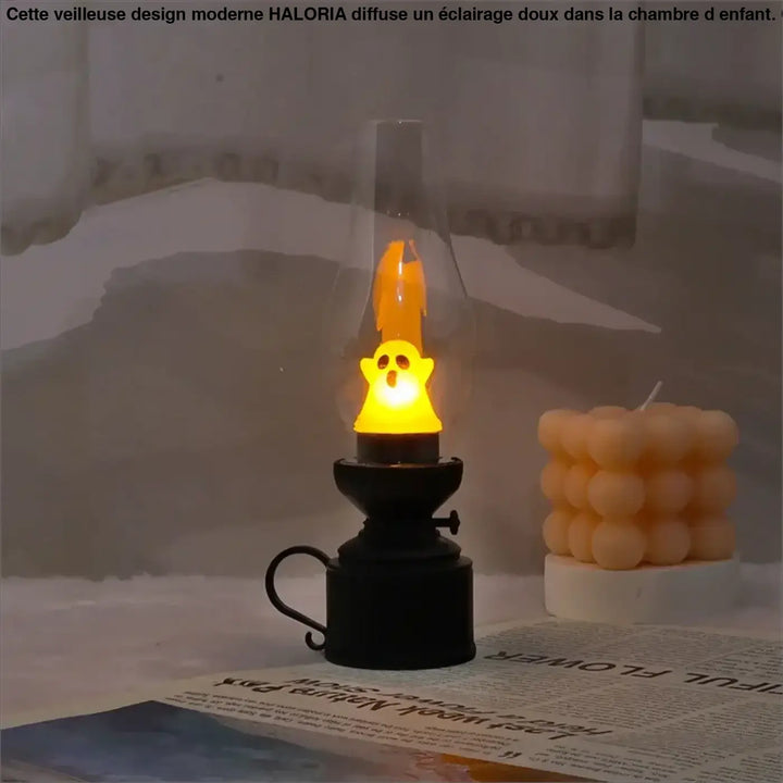 Veilleuse led effet haloween noire avec effet flamme jaune en forme de fantome pour décoration intérieure