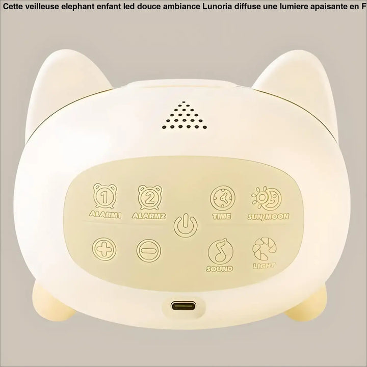 Veilleuse elephant enfant led douce ambiance en horloge digitale crème en forme de chat avec panneau lumineux