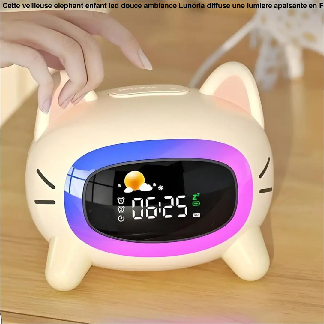 Veilleuse elephant enfant led douce ambiance cream clock avec contour led violet et bleu lumineux