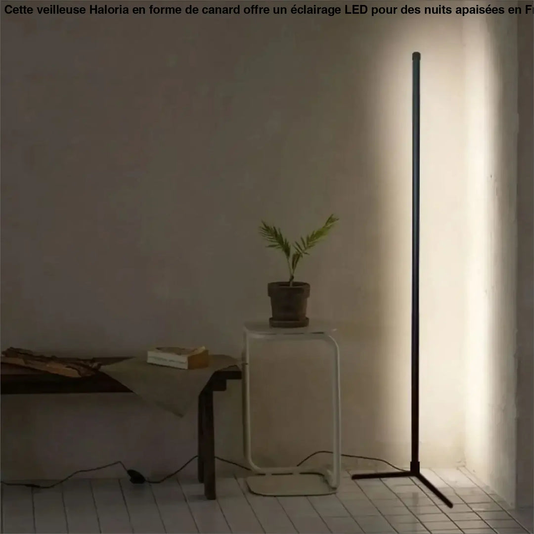Lampadaire led smart noir minimaliste avec design cylindrique fin et base trépied modèle cyber