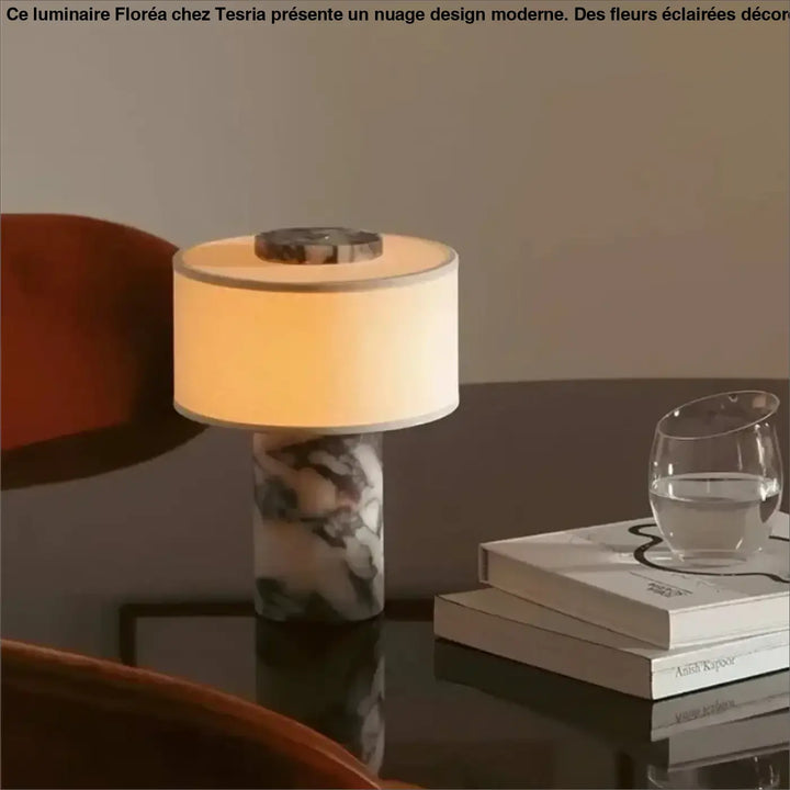 Lampe de chevet pietra avec base cylindrique en marbre et abat-jour en tissu crème doux