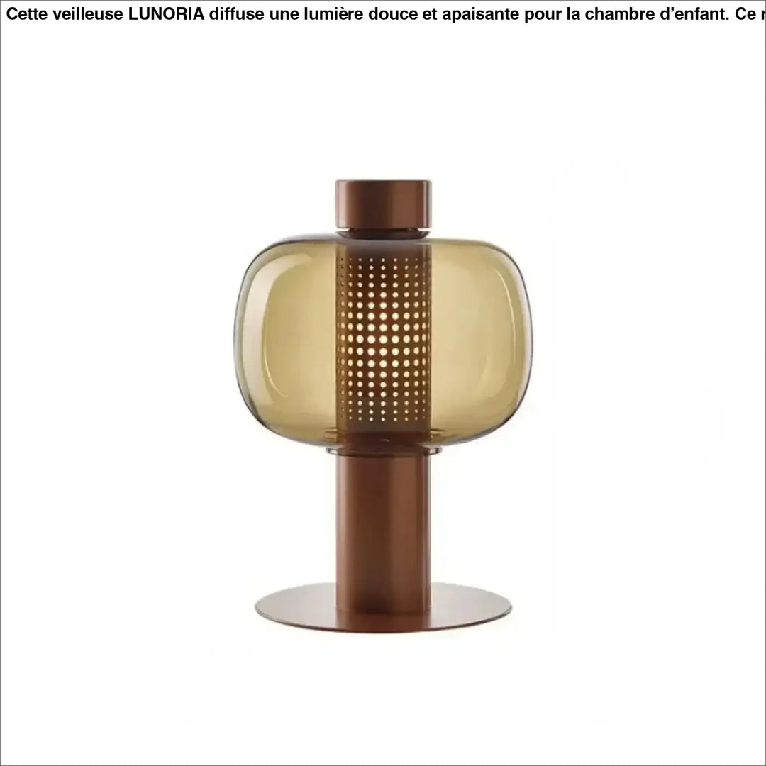 Lampe de table vetra en verre coloré ambre avec base en métal cuivre design moderne pour table contemporaine