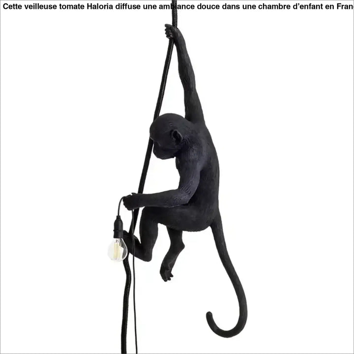 Suspension luminaire noir en forme de singe avec finition mate texturée et ampoule edison exposée sans frais supplémentaires