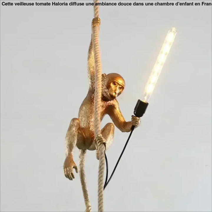Suspension luminaire babak avec lampe pendentif singe doré, corde texturée et ampoule led exposée frais supplémentaires possible