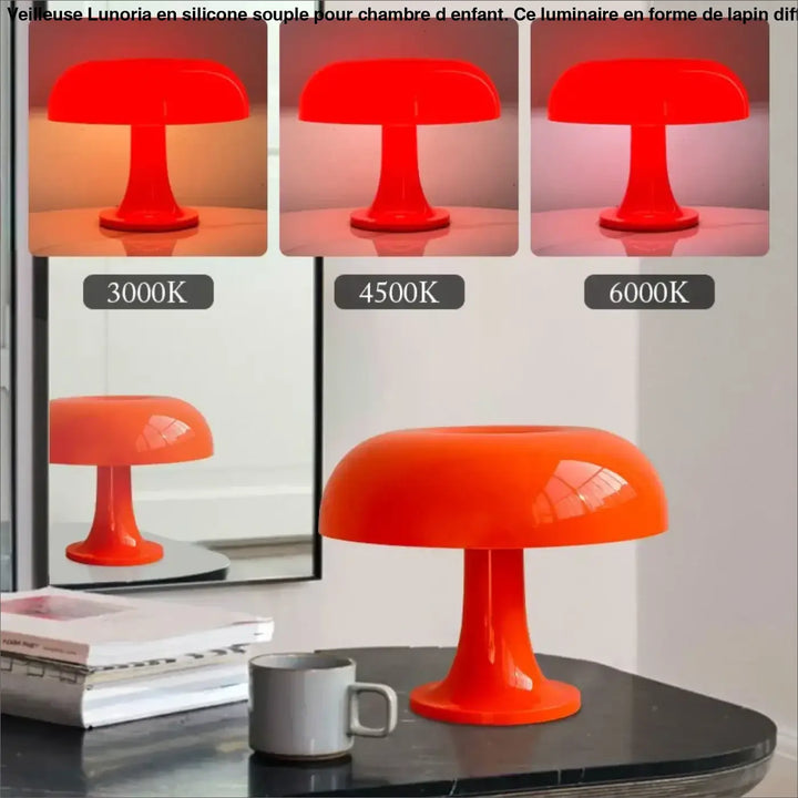 Lampe de table champignon orange en verre design vintage