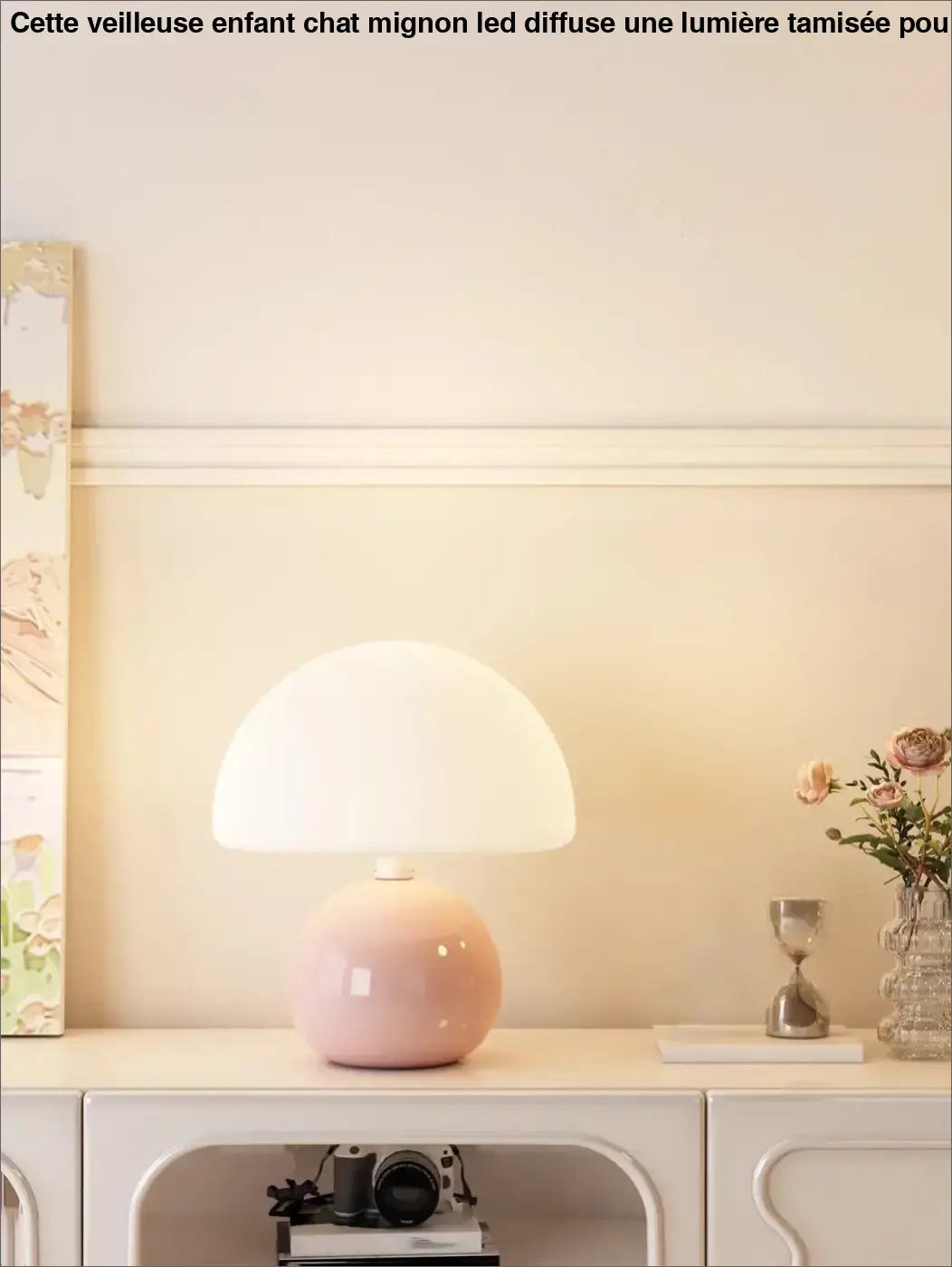 Lampe de table design champignon en verre opalin