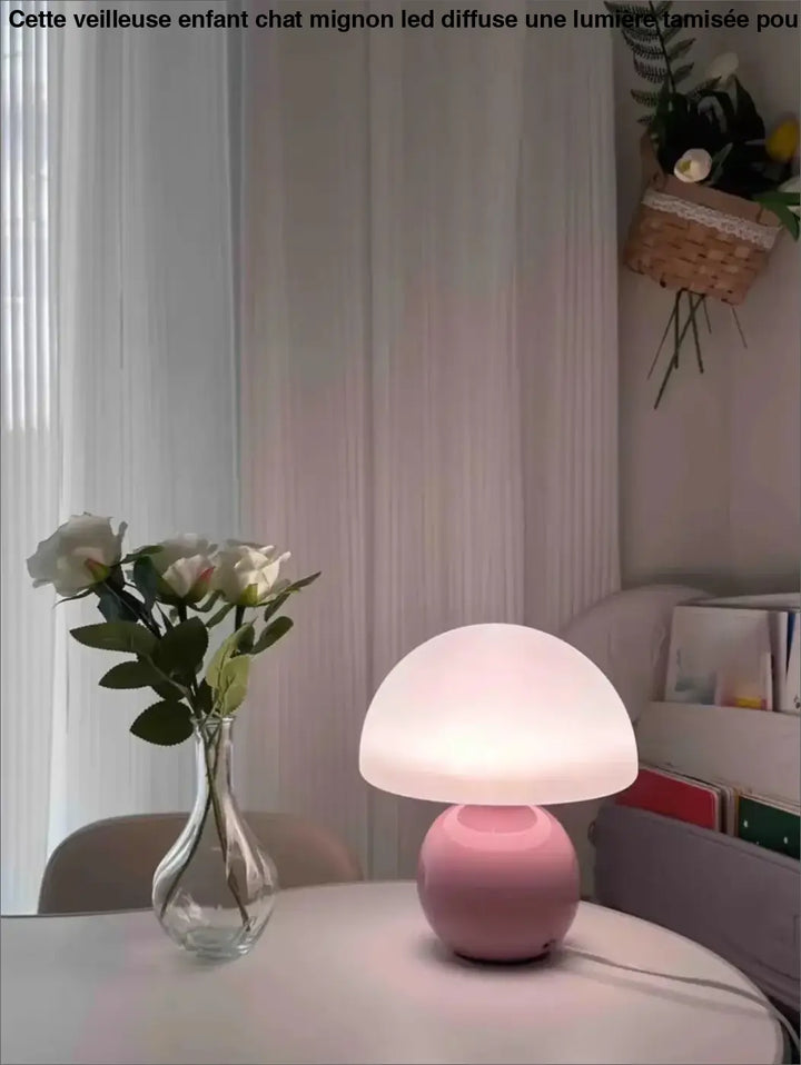Lampe de table design champignon en verre opalin