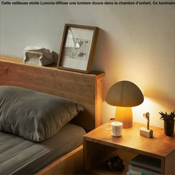 Lampe de chevet champignon élégante en tons chauds avec lumière douce et diffuse pour ambiance chaleureuse