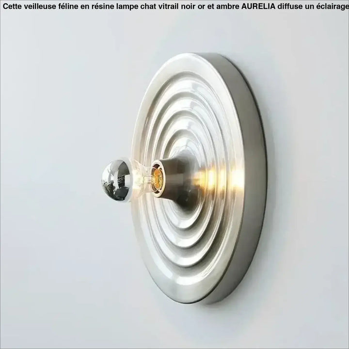 Applique murale contemporaine gong avec anneaux concentriques en nickel brossé et lampe filament edison exposed