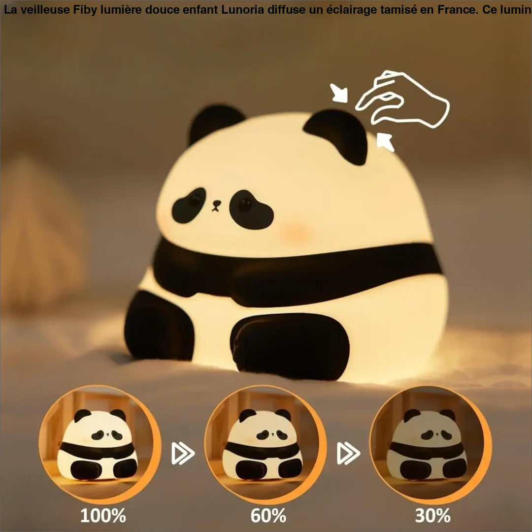 Adorable veilleuse fiby lumiere douce enfant en forme de panda noir et blanc avec éclairage doux et apaisant