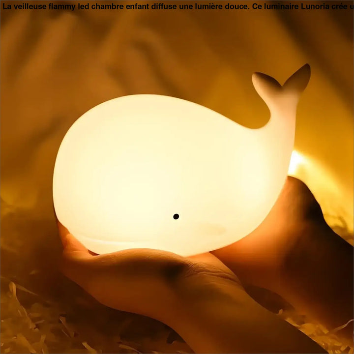 Veilleuse flammy led chambre enfant en forme de baleine blanche douce avec éclairage ambiant luneoria