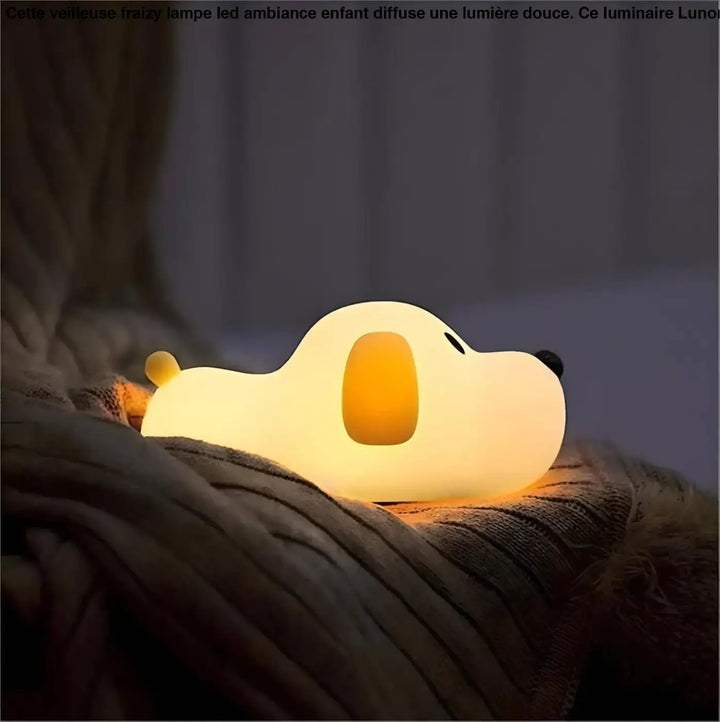 Veilleuse fraizy lampe led ambiance enfant en silicone jaune doux en forme de chiot avec nez noir