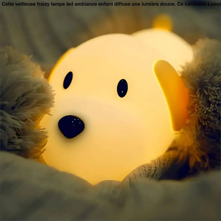 Veilleuse fraizy lampe led ambiance enfant en silicone jaune doux en forme de chiot avec yeux et nez noirs