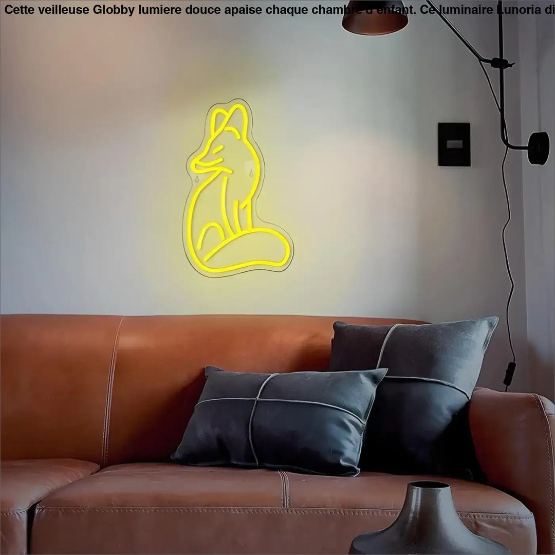 Veilleuse globby lumiere douce jaune en néon en forme de renard pour chambre d’enfant lunoria