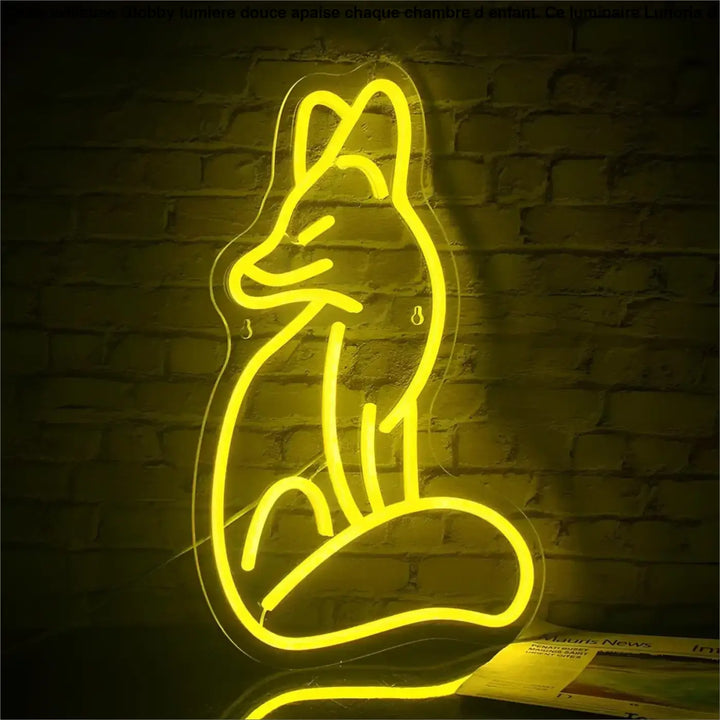 Veilleuse globby lumiere douce chambre d’enfant avec un néon jaune en forme de renard assis lumineux lunoria