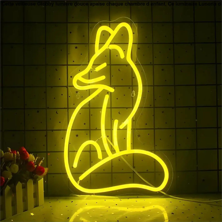 Veilleuse globby lumiere douce jaune en néon en forme de renard assis pour chambre d’enfant lunoria