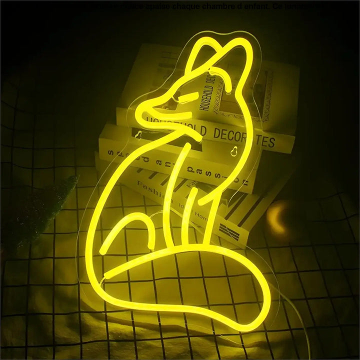 Veilleuse globby lumiere douce chambre d’enfant en néon jaune en forme de renard assis par lunoria