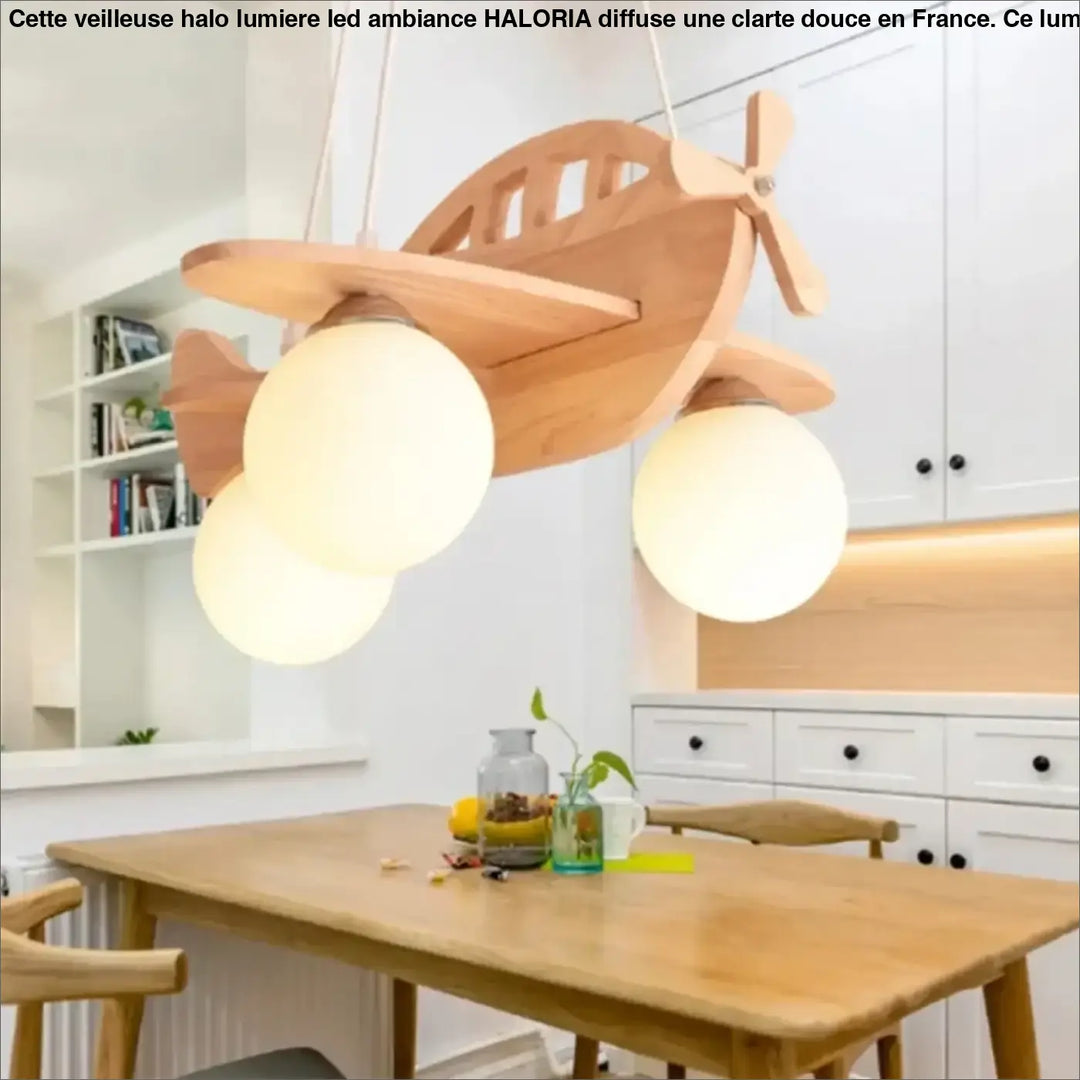 Suspension luminaire creaty en bois en forme davion avec trois globes en verre dépoli lampe suspension pour décoration intérieure plus qu’un simple éclairage
