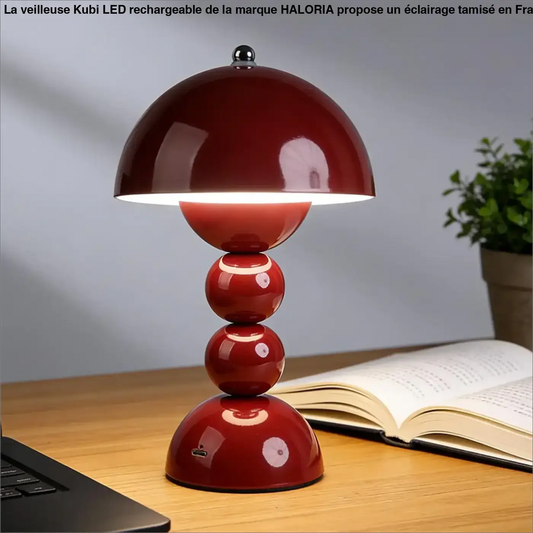 Lampe de table rouge laque au style champignon design