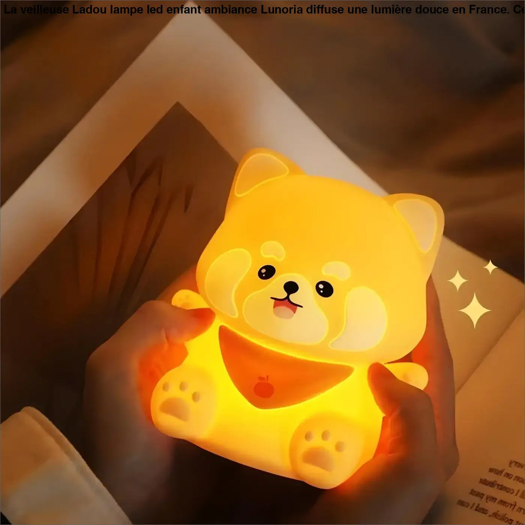 Veilleuse ladou lampe led enfant en forme de chiot jaune lumineux avec visage souriant et empreintes de pattes