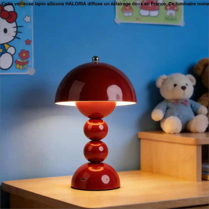 Lampe de table velvet rouge laqué avec base sphérique empilée design chevet rétro chic et finition brillante