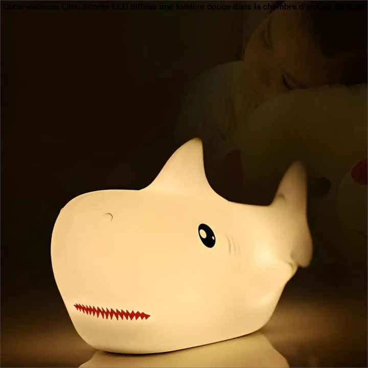 Veilleuse lilou licorne led en forme de requin blanc doux avec dents rouges et lumière chaude pour chambre d’enfant
