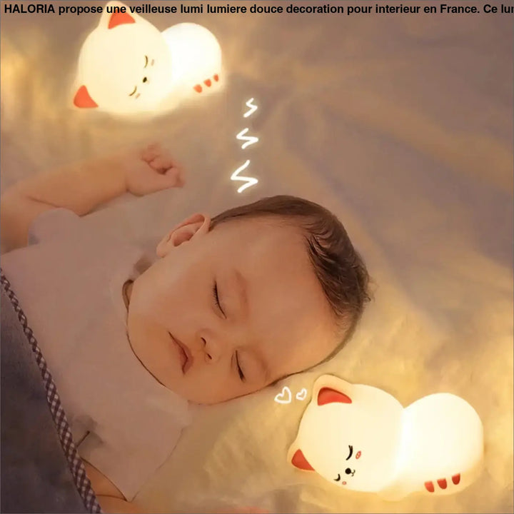 Veilleuse enfant chat siarah en forme de chat blanc doux avec oreilles rouges et petites empreintes pour décoration intérieure