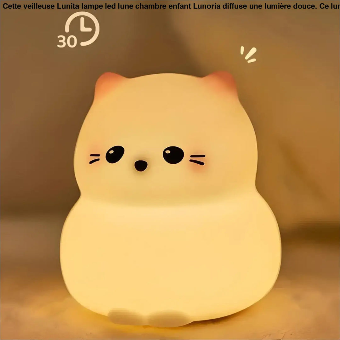 Veilleuse lunita lampe led lune en forme de chat jaune doux et lumineux pour chambre enfant lunoria