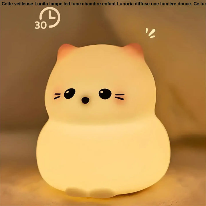 Veilleuse lunita lampe led lune en forme de chat jaune doux et lumineux pour chambre enfant lunoria