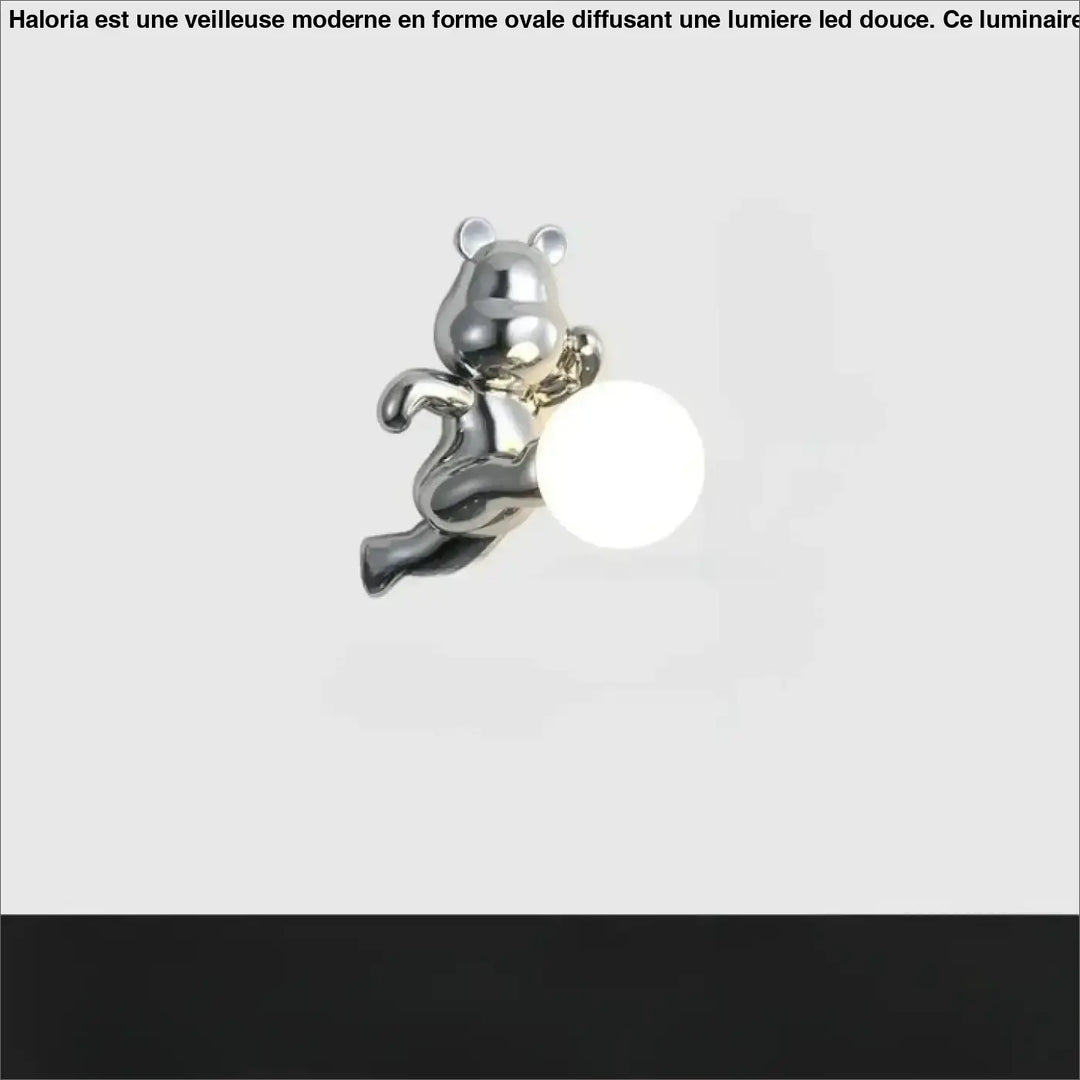 Applique murale en métal brillant forme d’ours avec globe lumineux rond design moderne teddy