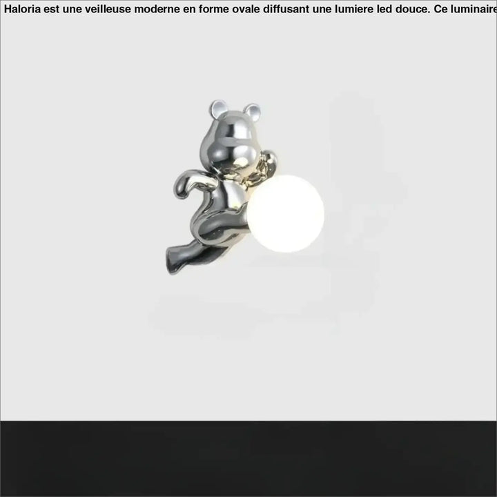 Applique murale en métal brillant forme d’ours avec globe lumineux rond design moderne teddy