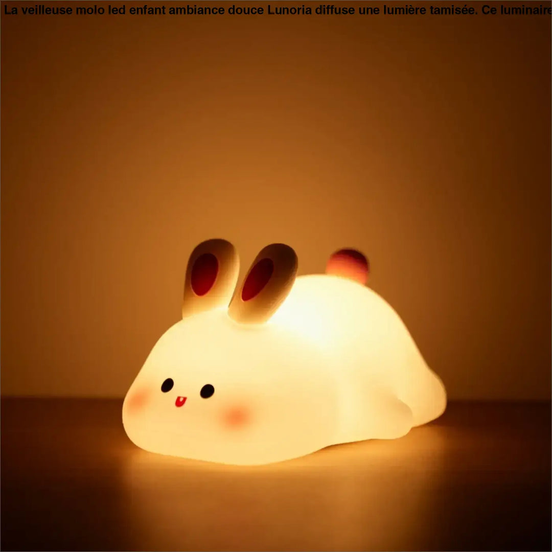 Veilleuse led animaux en forme de lapin blanc doux avec oreilles marron et queue rouge pour ambiance douce