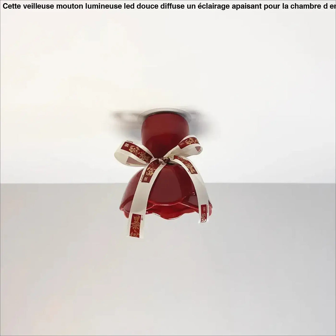 Luminaire plafonnier rouge brillant en forme de cloche avec nœud décoratif crème or pour décoration intérieure d’un objet pensé giftY