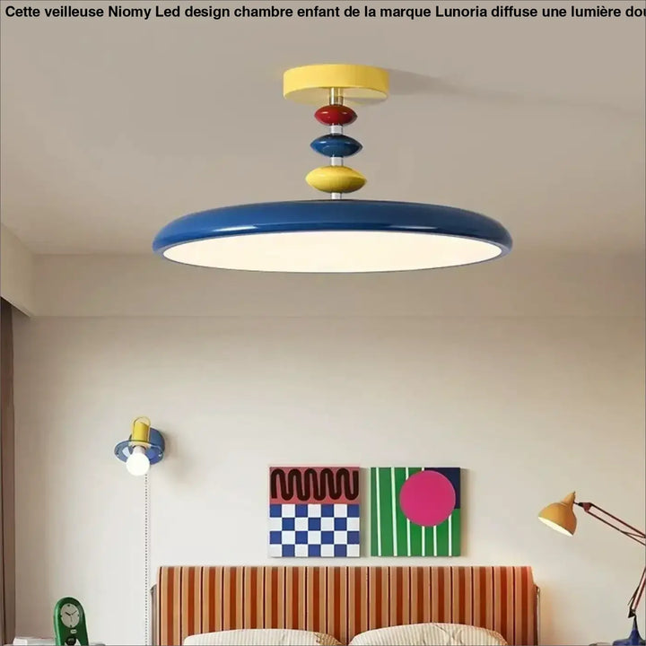 Plafonnier kolora design coloré avec disques empilés bleu jaune et rouge pour décoration intérieure moderne