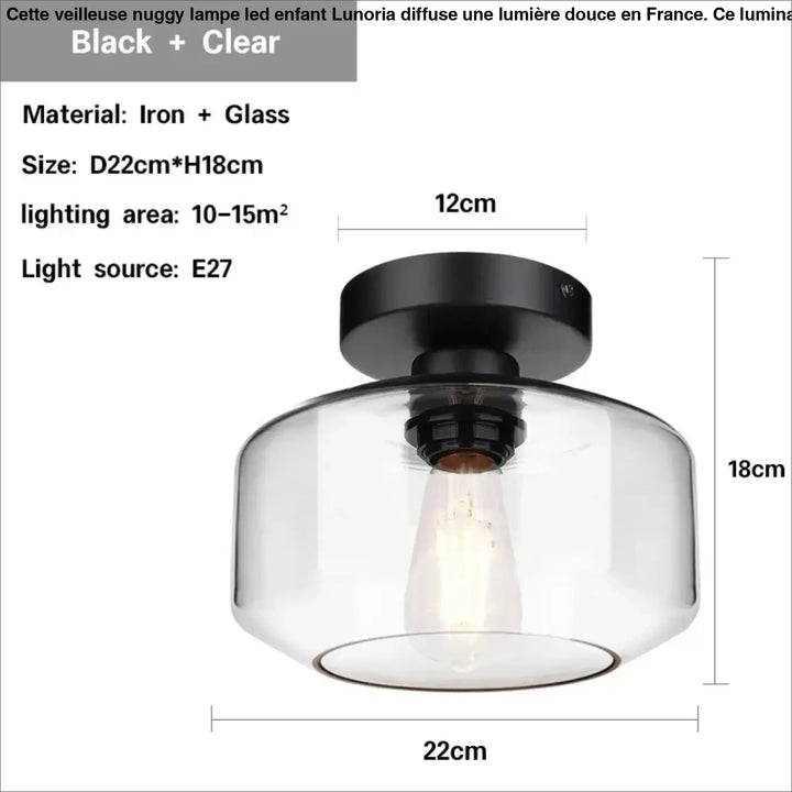 Applique plafonnier design doré avec abat-jour en verre