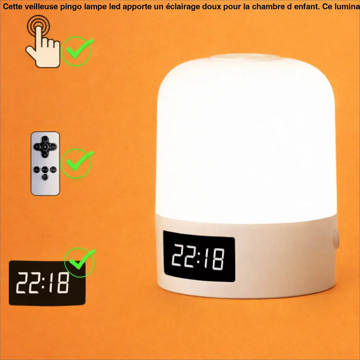 Veilleuse design moderne mallow blanche cylindrique avec affichage digital 22:18 et commande tactile à distance