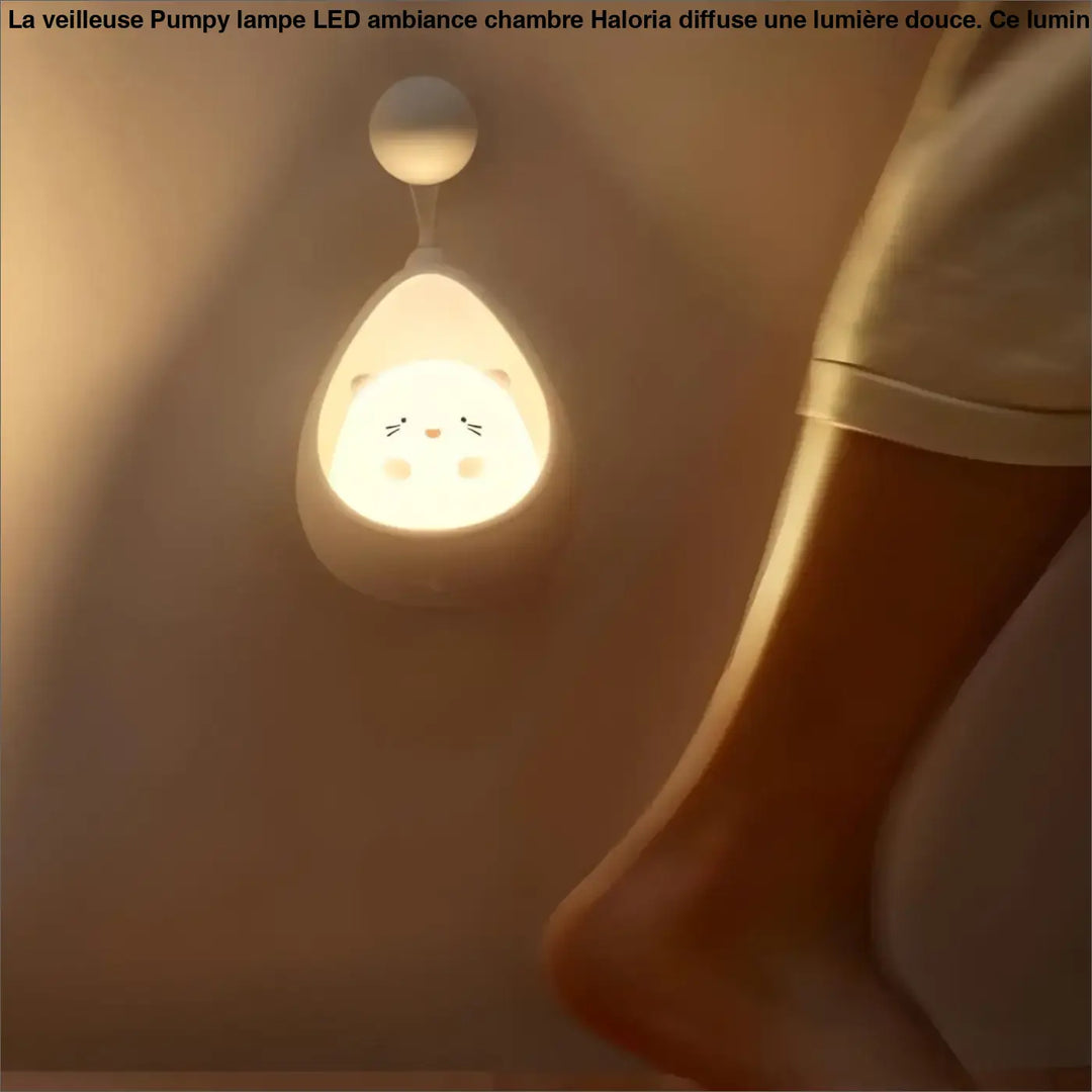 Veilleuse pumpy lampe led ambiance chambre en forme de chat blanc doux avec traits noirs simple et lumière chaude