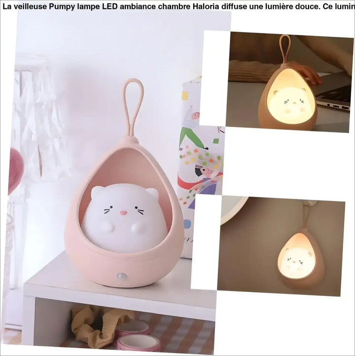Veilleuse pumpy lampe en silicone rose en forme dœuf avec fenêtre chat blanche pour lampe led ambiance chambre haloria