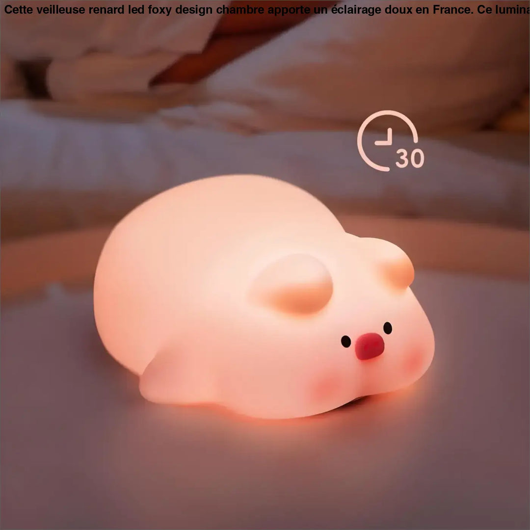 Veilleuse renard led soft rose en forme de cochon pelucheux avec un doux éclat et design led foxy pour chambre