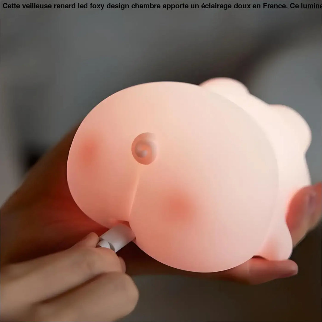 Veilleuse renard led en silicone rose en forme de cochon avec une douce lueur et un design led foxy design