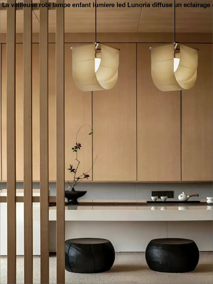Suspension luminaire style asiatique en tissu beige et métal