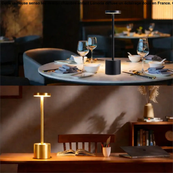 Lampe de chevet moderne avec base cylindrique noire et lumière ambiante chaude mini lampe ultra-pratique