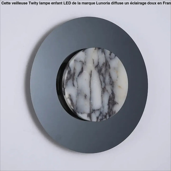Applique ronde en métal noir avec diffuseur marbre led