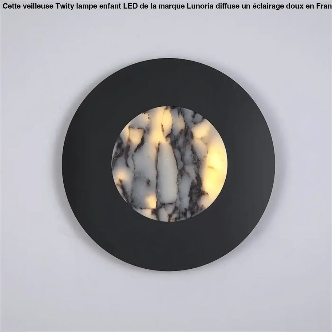 Applique ronde en métal noir avec diffuseur marbre led