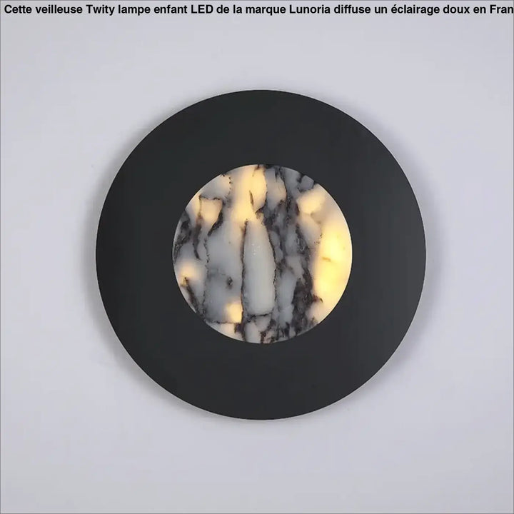 Applique ronde en métal noir avec diffuseur marbre led