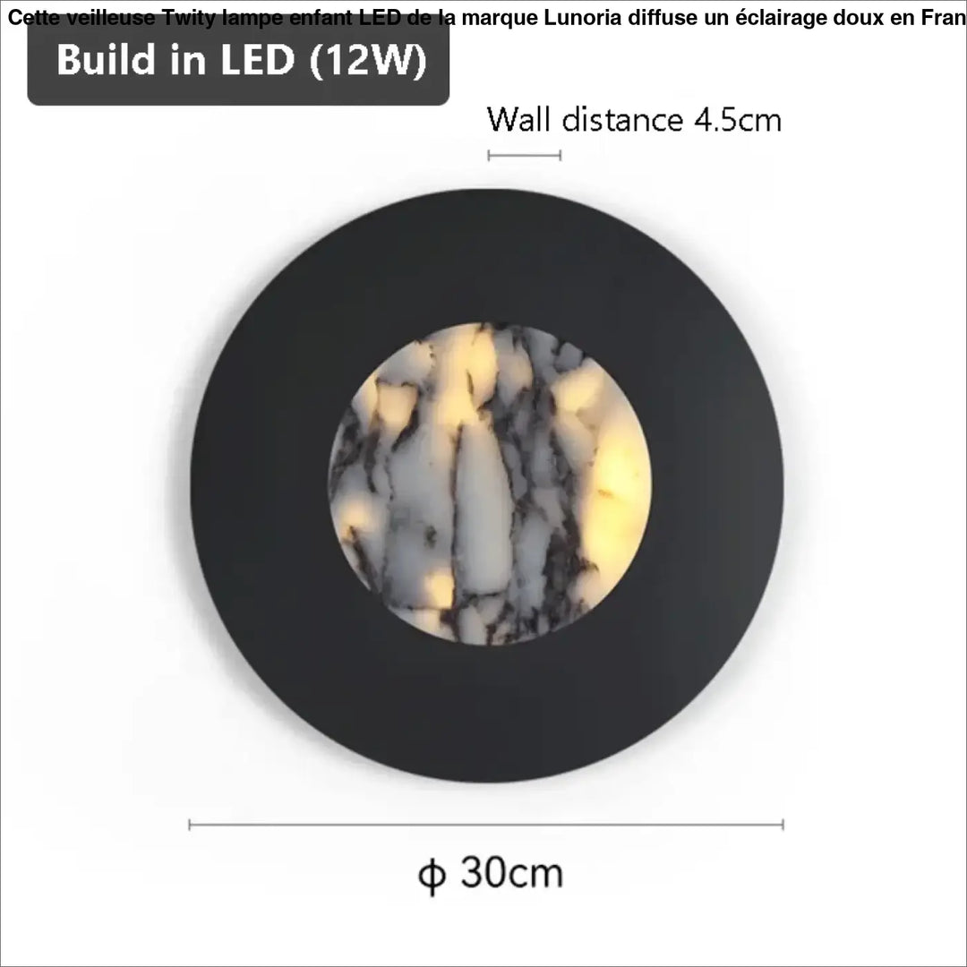 Applique ronde en métal noir avec diffuseur marbre led